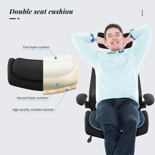 Miniatura 5 de Silla de oficina alta ergonómica de 400 libras para escritorio de pie ajustable con brazos abatibles, reposacabezas (con reposapiés, negro)