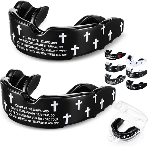Miniatura 11 de Yaomiao 2 piezas de protectores bucales cruzados para lucha libre, protectores dentales deportivos cristianos con estuche, protector bucal religioso