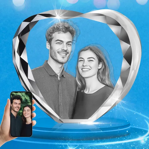 HAN'S LASER Foto de cristal 3D, Día de San Valentín personalizable, aniversario, cumpleaños, regalos para parejas, regalos personalizados con tu