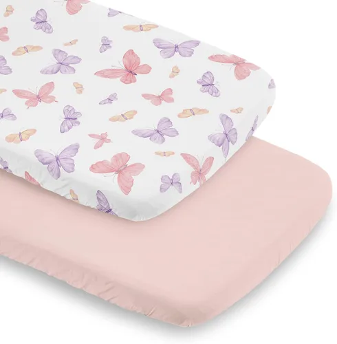 Miniatura 7 de Sweet JoJo Designs Sábana bajera ajustable para cuna portátil para bebé niña coral y turquesa para colección de plumas, para mini cuna o paquete