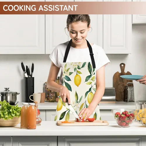 Miniatura 6 de Delantal de cocina con bolsillo, cuello ajustable impermeable y lazos largos, delantal de cocina para hornear, jardinería, pintura para mujer Flores