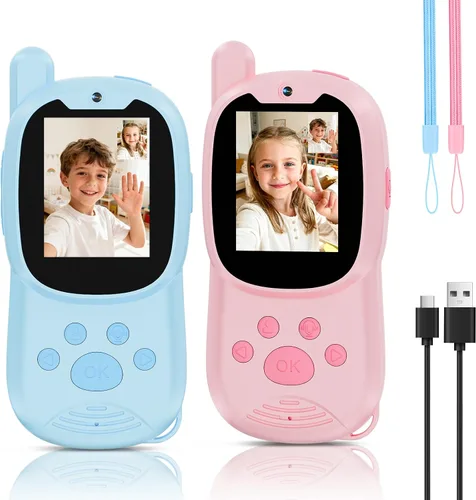 Walkie Talkies de video para niños con cámara, paquete de 2 juguetes Walkie-Talkie recargables para niños y niñas de 3 a 12 años, regalos de