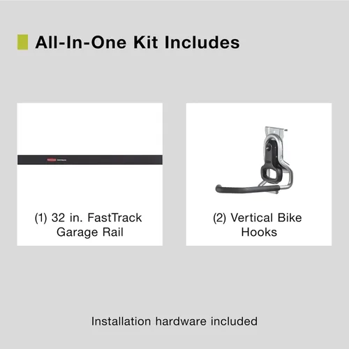 Miniatura 2 de Rubbermaid FastTrack - Kit de almacenamiento de bicicletas de garaje, 3 piezas, organizador de ganchos todo en uno, organización resistente