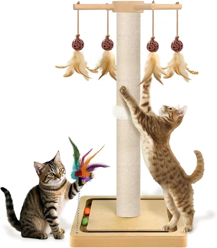 Miniatura 9 de PAROTO Rascador para gatos, rascador de torre de sisal para gatos de interior y adultos con juguetes interactivos, pista de doble bola, 2 métodos