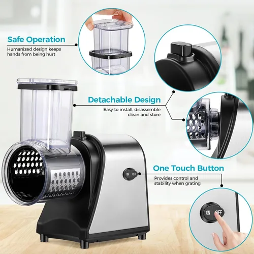 Miniatura 4 de Rallador eléctrico de queso, rallador de queso profesional de 250 W, triturador eléctrico para verduras, papas, quesos y frutas, uso en la cocina