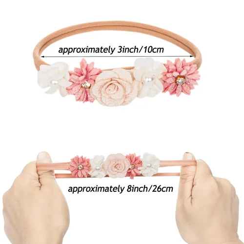 Miniatura 6 de XuoAz Juego de diademas florales para bebés y niñas, con corona de flores, banda elástica para el cabello para recién nacidos, accesorios