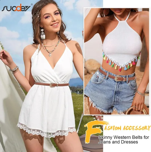 Miniatura 3 de SUOSDEY Cinturones ajustados occidentales de moda para mujer, cinturón de cuero ajustable para vestidos con hebilla vintage