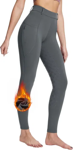 BALEAF Pantalones de equitación de invierno para mujer, pantalones de forro polar para equitación, leggings con bolsillos