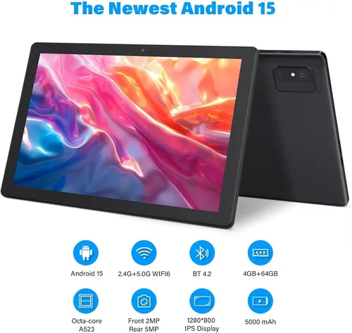 Miniatura 2 de Tablet Android de 10 pulgadas, 8 GB de RAM, 64 GB ROM 1 TB expandible Android 15, Octa-Core, WiFi 6 (2.4G/5G), pantalla de 1280 x 800, tabletas
