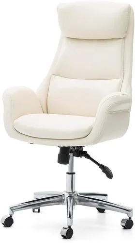 Miniatura 7 de Glitzhome Silla ejecutiva moderna de oficina para el hogar con respaldo alto - Silla de escritorio giratoria ajustable de cuero con apoyabrazos Crema