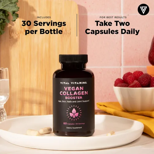Miniatura 7 de Vital Vitamins Suplemento de Colágeno Vegano - con Sílice y Ácido Hialurónico - Suplementos de Colágeno a Base de Plantas - Apoya el Cabello