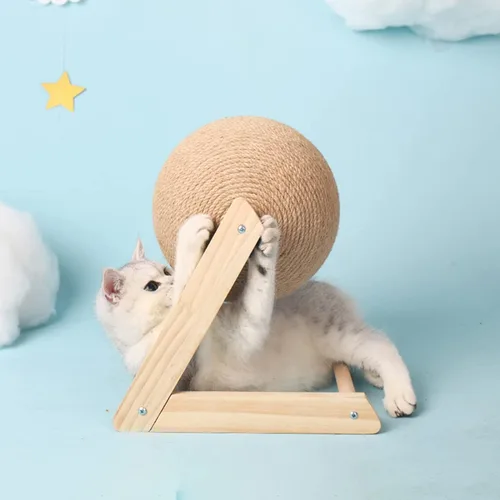 Miniatura 9 de BUYTER Rascador de madera maciza para gatos, muebles para mascotas, cuerda de sisal, bola rascadora, molienda, patas, juguete de raspador (L)