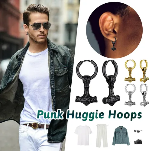 Miniatura 3 de FaithHeart Viking Thors - Aretes de cabeza de martillohachalanza para mujeres y hombres acero inoxidable chapados en oro de 18 quilates joyería