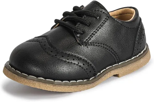 Zapatos Oxford de piel sintética para niños y niñas, zapatos de vestir de boda para niños pequeños, con cordones, suela de textura antideslizante,