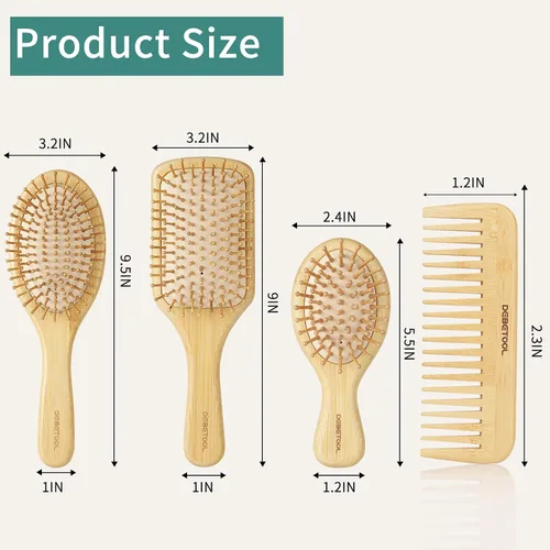 Miniatura 2 de DEBETOOL Juego de Cepillos de Cabello de Bambú, Peine de Paleta de Bambú de Madera Natural Desenredante para el Crecimiento del Cabello - Peine