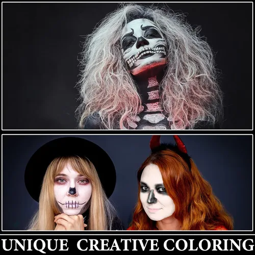 Miniatura 6 de Kit de maquillaje de pintura facial de Halloween, pintura corporal negra y blanca, efectos especiales, fiestas, bromista blanco, cosplay, disfraz