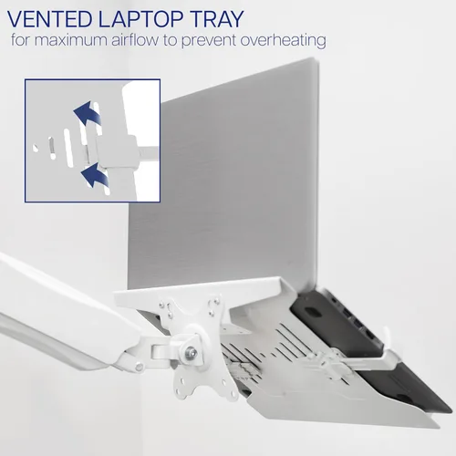 Miniatura 5 de VIVO Soporte de pared para portátil de brazo extendido neumático ajustable en altura, bandeja articulada de movimiento completo, se adapta a Blanco