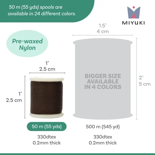 Miniatura 4 de Hilo para abalorios Miyuki – Hilo de nylon previamente encerado para proyectos de enhebrado, carrete de 50 m/55 yardas, color marrón, diámetro