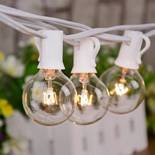 Miniatura 9 de Luces de Cadena Blancas para Exteriores de 25 Pies con 27 Bombillas Transparentes, Luces de Cadena G40 Globe para Patio Interior/Exterior, Luces