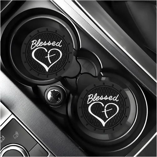 KVAEY 2 PCS Posavasos para Portavasos de Coche, 2.76 Pulgadas Alfombrillas Antideslizantes para Bebidas del Vehículo con Linda Cruz Bendita y