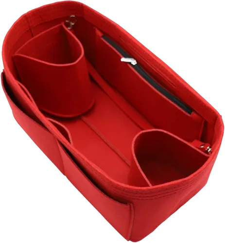 Organizador de fieltro para bolso, bolsillo con cremallera y dos soportes extraíbles para botellas, Beige, rojo, negro, gris, café, rosa iluminado,