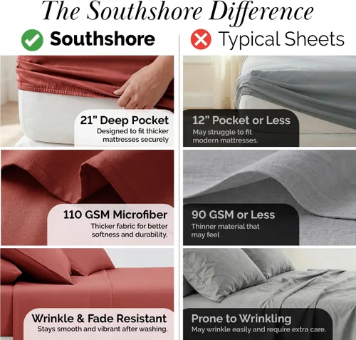Miniatura 41 de Southshore Fine Living, Inc. Juego de 7 piezas de sábanas King divididas para cama ajustable, juego de sábanas King divididas con bolsillo de 21