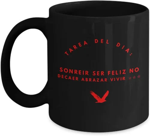 Taza Cafe Sonreir Vaso, taza de café divertidas, tazas personalizadas, taza de café inspiradoras, taza con mensajes positivos., 11onza, Negro
