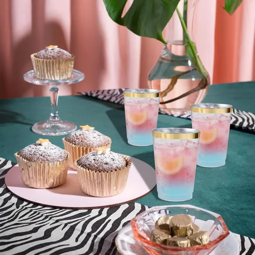 Miniatura 8 de supernal 200 piezas de vasos de plástico dorados, vasos de plástico duro de 10 onzas para fiestas, vasos desechables para picnics, barbacoas, viajes