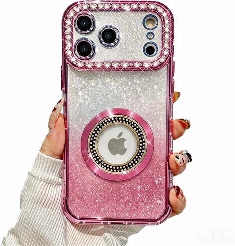 Miniatura 22 de Losin Funda magnética compatible con iPhone 15 Pro Max con purpurina compatible con MagSafe Funda de lujo con diamantes de imitación con logotipo