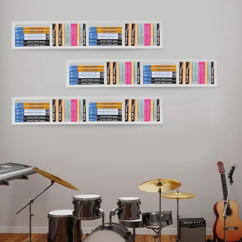 Miniatura 10 de Estante de almacenamiento de medios de 34 pulgadas para montaje en pared, organizador de CD y DVD, estante de metal, estante de almacenamiento