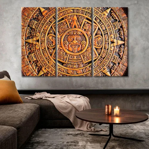 Miniatura 14 de Arte de pared de 3 piezas, pintura en lienzo del Día de los Muertos, Bailarín azteca, impresión sobre lienzo, festival mexicano, obra de arte