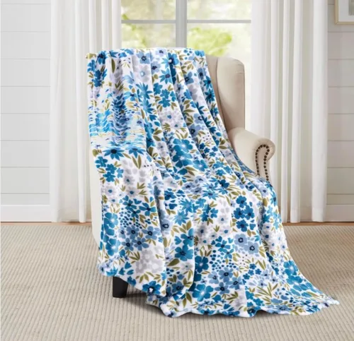 Miniatura 12 de Serafina Home Manta floral de vellón de terciopelo primaveral: jardín de rosas de flores rosas, azules, verdes en un diseño colorido suave
