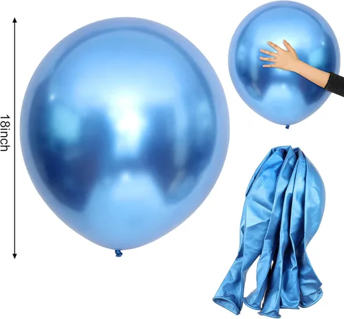 Miniatura 2 de Skylety Paquete de 10 globos metálicos azules de 18 pulgadas, globos de helio de látex grandes cromados brillantes y gruesos para guirnalda
