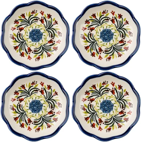 Miniatura 10 de Sizikato 4 platos de porcelana para aperitivos, plato de salsa de 4 pulgadas, patrón de flores exóticas