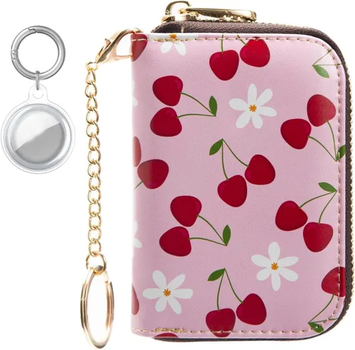 Miniatura 26 de AIRMORS Tarjetero para mujer con cremallera de cuero con cierre RFID bloqueo llavero (AA Mandala in the Galaxy)