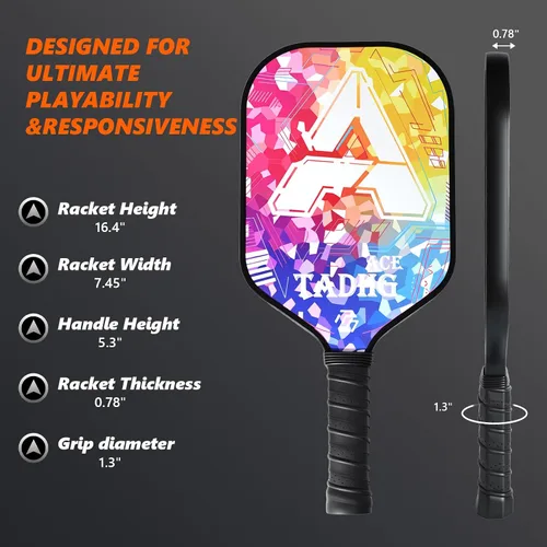 Miniatura 4 de TADHG Juego de 2 paletas de pickleball ligeras de 8.4 onzas con núcleo de panal de abeja, superficie apta para giros, 4 bolas