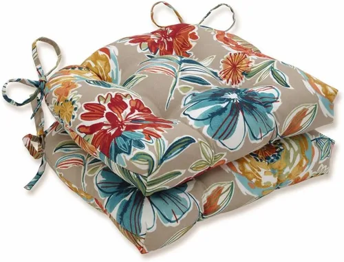 Miniatura 18 de Pillow Perfect Cojín de asiento de mimbre copetudo para interiores y exteriores con lazos, 2 unidades, 15.5 x 16 pulgadas, juego de pompones