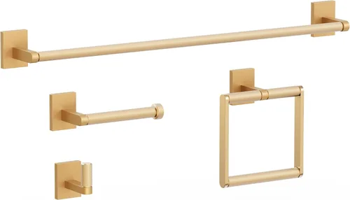 Juego de accesorios de baño de 4 piezas de níquel cepillado/oro cepillado, incluye barras de toalla de mano de 24 pulgadas, soportes para papel