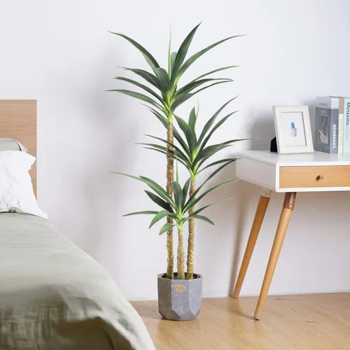 Miniatura 5 de Waoops - Árbol artificial de 1.43 metros con planta de agave falsa de 3 cabezas en maceta de plástico, árbol falso para decoración del hogar