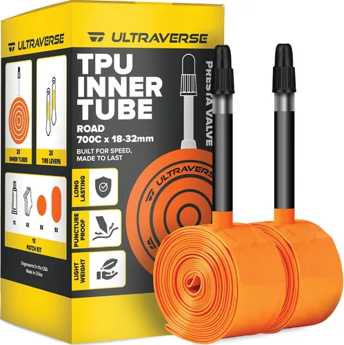 Ultraverse Cámaras interiores para bicicleta de carretera de TPU 700 x 18-32 con válvulas Presta de 45mm, 65mm, 85mm, tubos ultra ligeros para