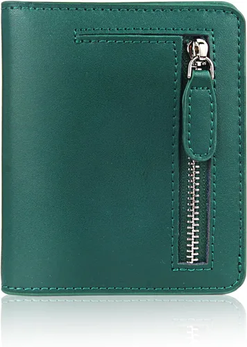 Miniatura 24 de Funtor Cartera de cuero para mujer, pequeña y compacta, con bolsillo doble, bloqueo RFID, para mujer