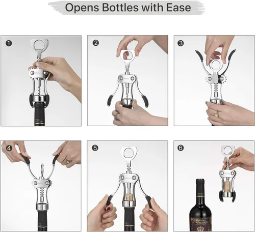 Miniatura 5 de Beneno Abridor de vino con tapón de silicona a prueba de fugas, sacacorchos de ala premium de aleación de zinc con abrebotellas multifuncional