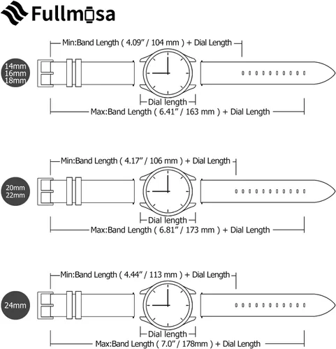 Miniatura 5 de Fullmosa Correa de reloj de cuero de 0.551 in, 0.630 in, 0.709 in, 0.787 in, 0.866 in, 0.945 in, piel auténtica suave, correa de repuesto