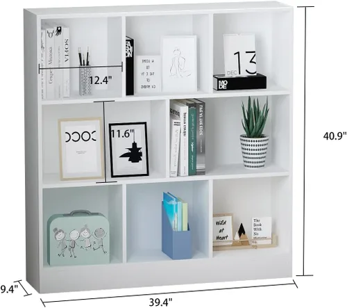 Miniatura 2 de ECACAD Estantería de madera con estantes abiertos de 3 niveles, organizador de almacenamiento de 8 cubos para sala de estar, oficina en casa, blanco