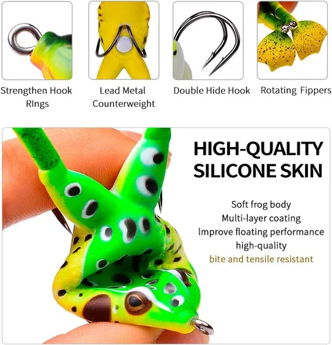 Miniatura 7 de Señuelo de rana, señuelo de ratón, señuelo de araña, kit de señuelo de pesca de trucha, agua dulce y salada, rana realista, cebo suave para lubina
