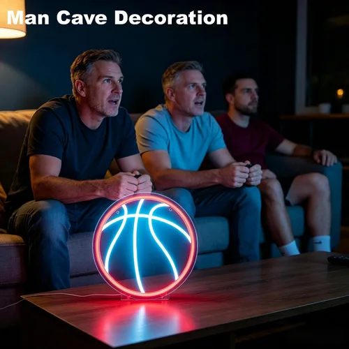 Miniatura 6 de Letrero de neón de baloncesto, luz LED de neón regulable de 12 pulgadas, alimentada por USB, decoración de pared de neón deportiva estética