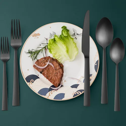 Miniatura 7 de HaWare Juego de 40 cubiertos cuadrados de acero inoxidable para 8, modernos utensilios de cocina para el hogar, acabado mate, aptos para lavavajillas