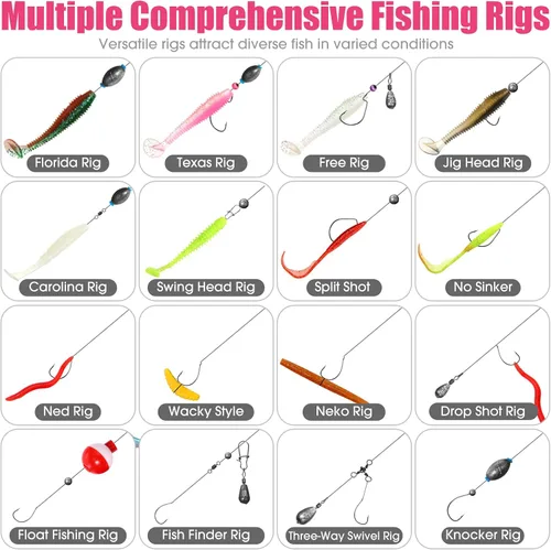 Miniatura 5 de RoundFunny Caja grande de 517 piezas de 3 capas con señuelos de pesca con aparejos que incluye alicates, pinza de labios de pez, crankbait, ganchos