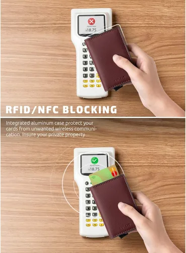 Miniatura 3 de VULKIT Tarjetero de crédito con bloqueo RFID, de cuero, automático, de aluminio, delgado, para tarjetas de visita
