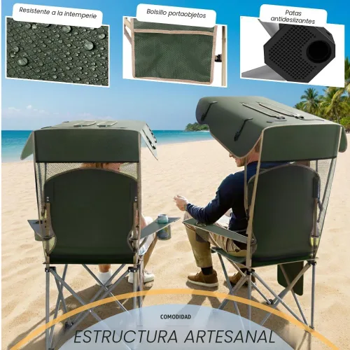 Miniatura 5 de Sillas de camping plegables portátiles con toldo y toldo para adultos, tela Oxford 600D duradera resistente a la intemperie, silla de camping